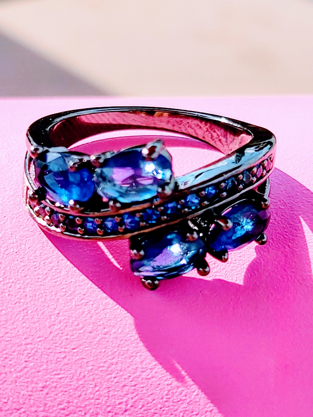 Elegant Blue Crystal Multi-Stone Women's Ring Size 7